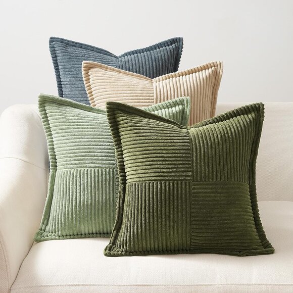 Throw Pillow Green Covers with Tassels Fringe Neutral Farmhouse Set Of 2 20x20 - Picture 6 of 9